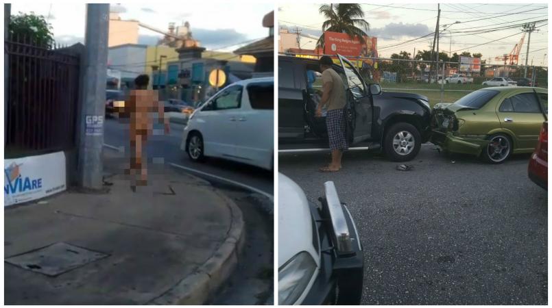Bizarre moment a completely naked woman gets out her car 