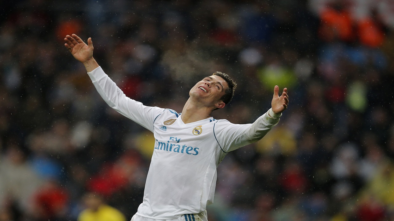 VALENCIA, SPAIN - JANUARY 27: Cristiano Ronaldo of Real Madrid reacts  during the La Lig…