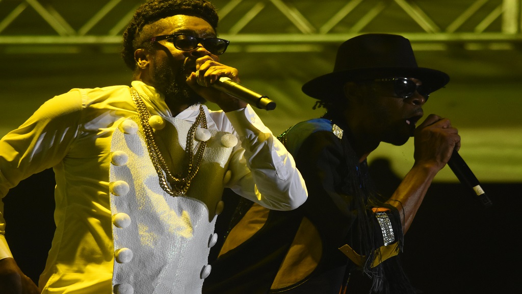 Beenie Man (left) on stage with his former rival Bounty Killer at Reggae Sumfest 2019. (PHOTOS: Marlon Reid)