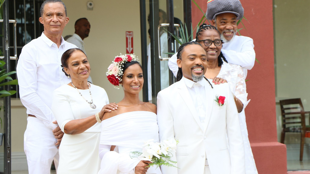 Machel Montano and Renee Butcher got married in the first ceremony to be held in the refurbished Red House on Valentine's Day. © 2020 Office of the Parliament. All rights reserved.