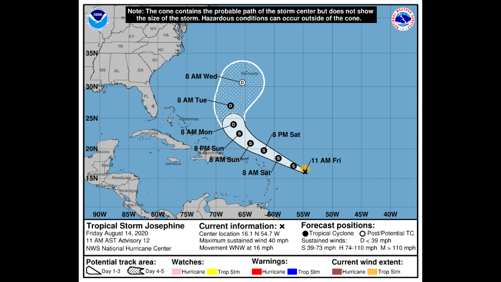 TS Josephine maintains 65 km h maximum sustained wind speed Loop