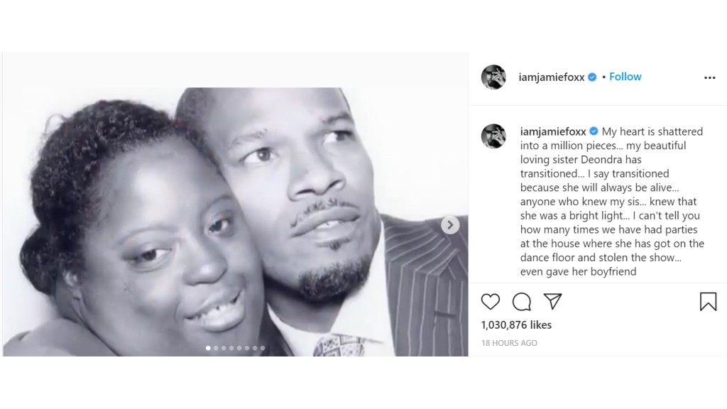 My Heart Is Shattered' - Actor, Jamie Foxx Announces Death Of