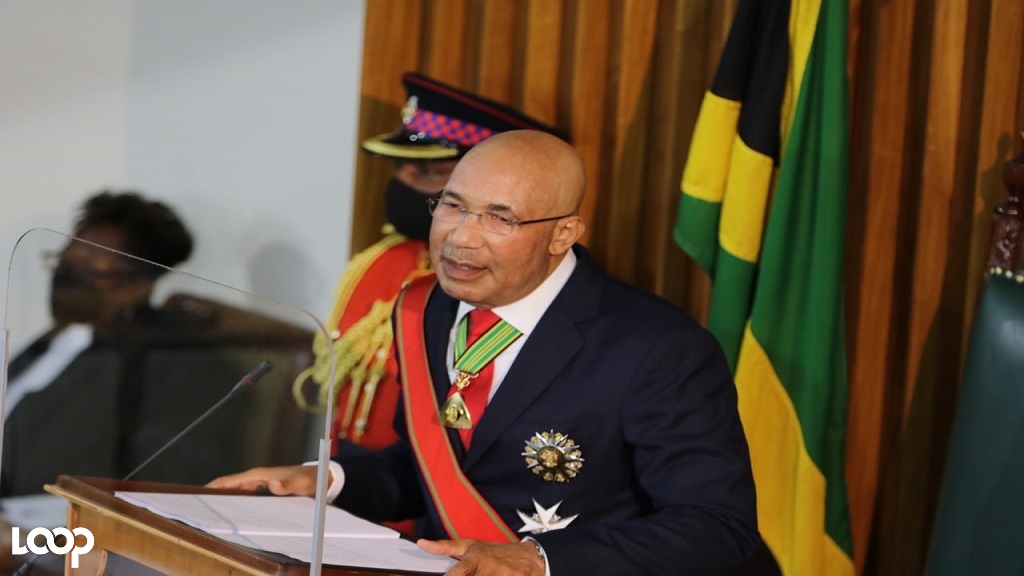 Governor General Sir Patrick Allen delivering the throne speech in February 2021. (File photo)