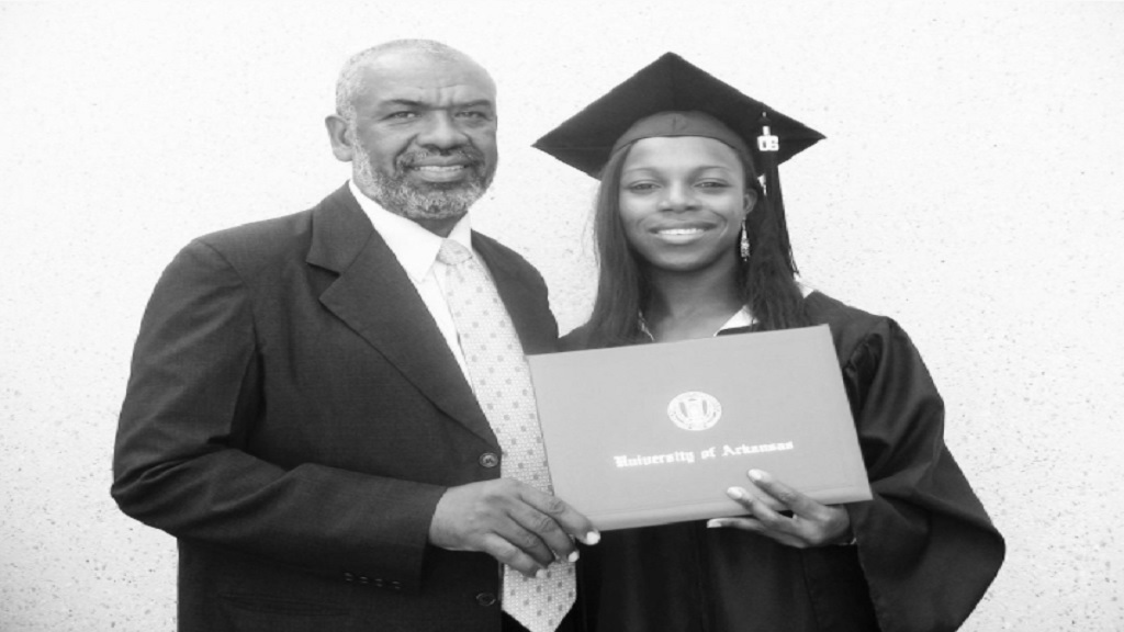 The late Neville Myton is pictured with Veronica Campbell Brown at the sprinter's graduation  from the University of Arkansas in the USA.  Campbell Brown shared the photo on her Instagram page while paying tribute to her mentor.
