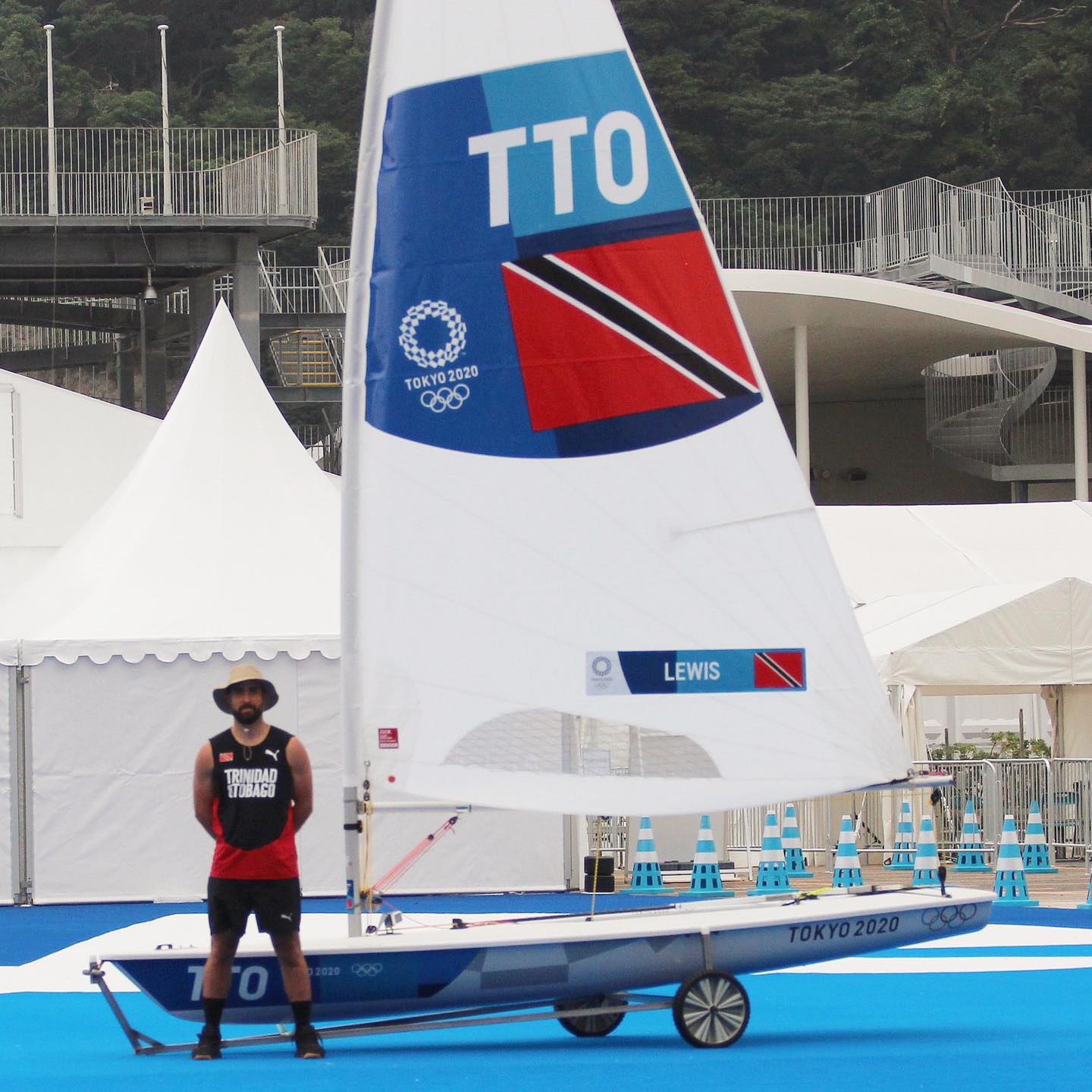 Trinidad and Tobago sailor Andrew Lewis has unveiled his new boat for the Tokyo Olympics. (Photo credit - Andrew Lewis Sailing Facebook page)