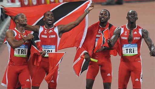 特立尼达和多巴哥于2008年在北京奥运会的男子4x100米决赛中庆祝他们的银牌。该团队在牙买加被取消资格后几十年后获得了金牌。（照片信用 -  TTOC）