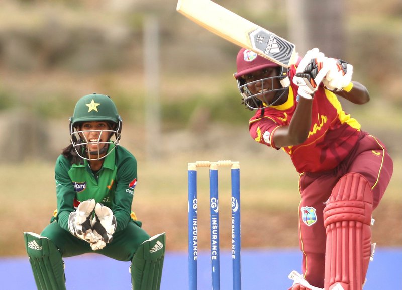 Stafanie Taylor plays a cover-drive during the recent West Indies-Pakistan series in the Caribbean. (Photo credit - CWI Media)