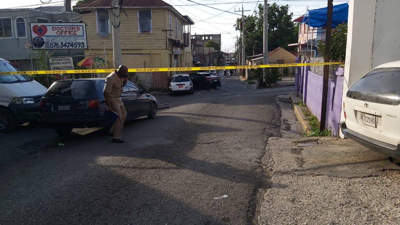 A section of the overall crime scene in Montego Bay, St James after Wednesday's daylight shooting in the city.