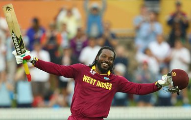 West Indies batsman Chris Gayle scored 215 against Zimbabwe in a World Cup game on 24 February 2015. (Photo credit - CWI Media)