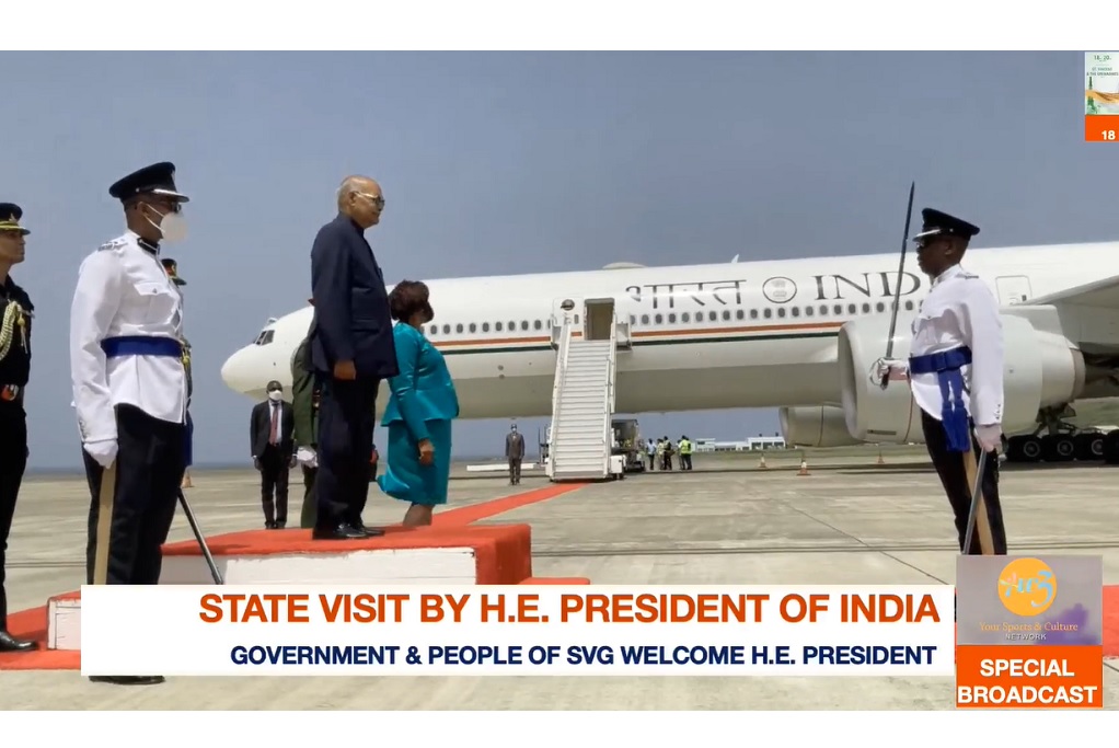 President of the Republic of India Ram Nath Kovind at the Argyle International Airport in St Vincent and the Grenadines. 