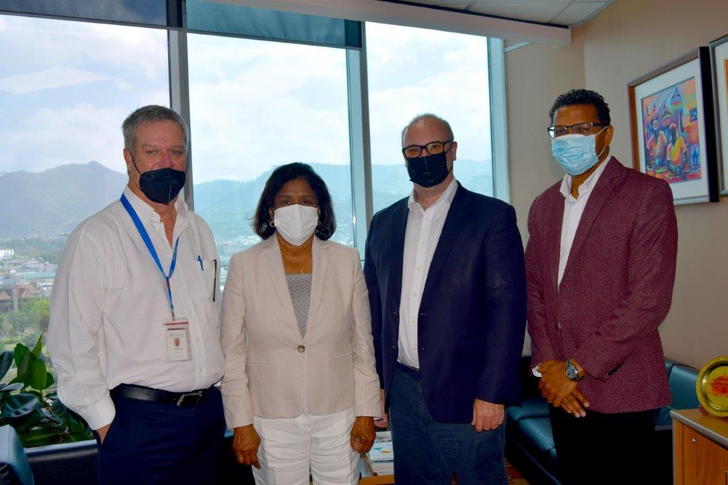 Ian Fitzwilliam, outgoing Chairman of AS Bryden, Minister of Trade and Industry, Paula Gopee-Scoon, Paul B Scott, Chairman, Seprod, and Richard Pandohie, CEO of Seprod and interim CEO of AS Bryden following the meeting at Minister’s Office.  Image via Ministry of Trade and Industry.