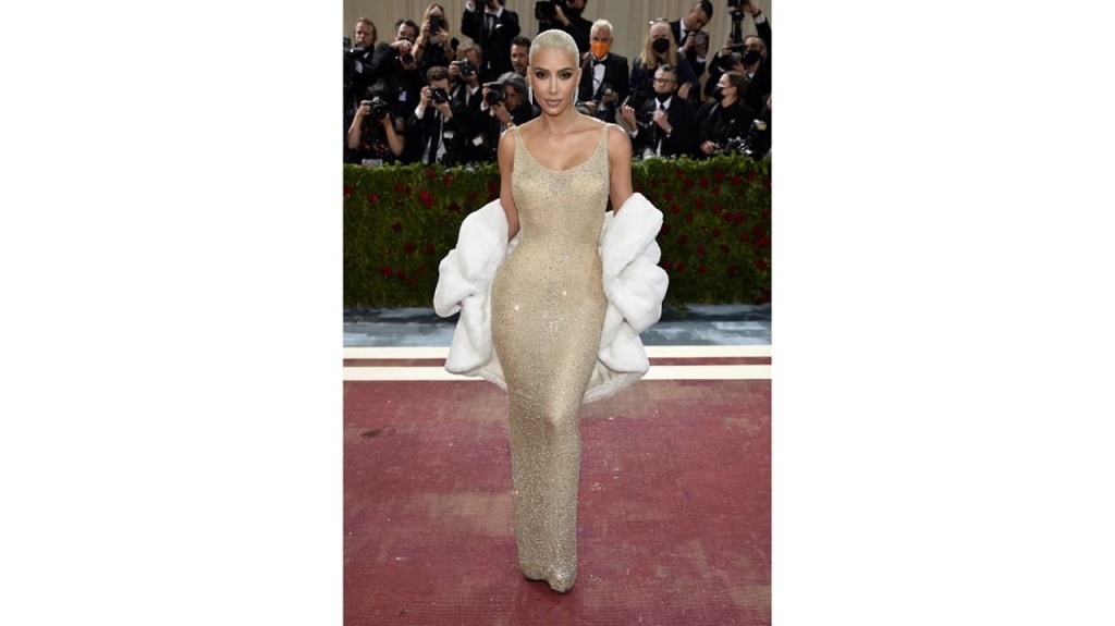 Kim Kardashian wears the iconic dress worn by Marilyn Monroe at The Metropolitan Museum of Art's Costume Institute benefit gala in New York on May 2, 2022. (Photo: AP)