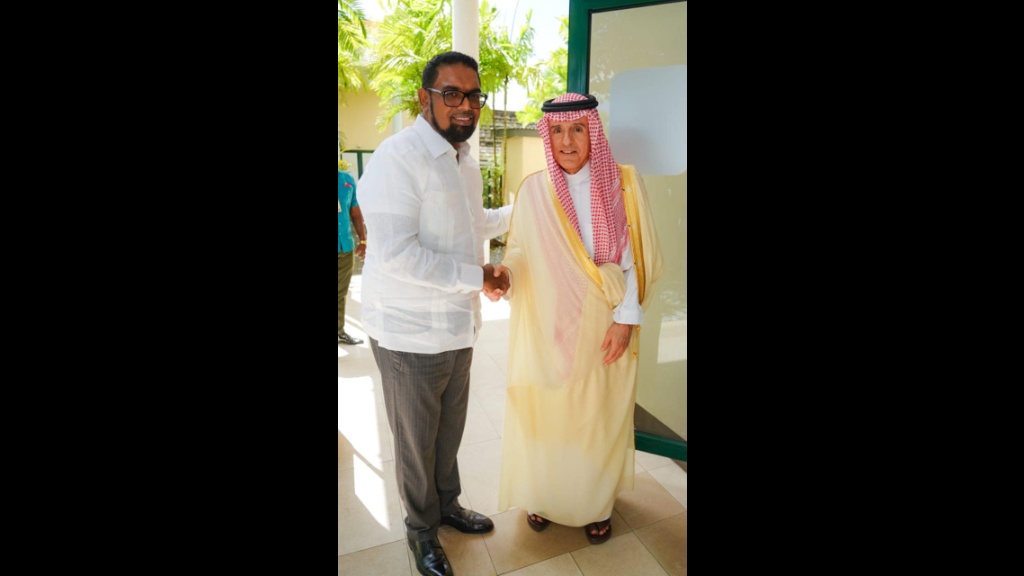 President Dr Mohammed Irfaan Ali and Prince Adel bin Ahmed Al-Jubeir. Photo: Office of the President 
