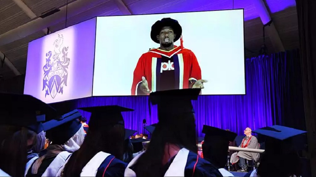 The ‘fastest man alive’, Usain St Leo Bolt, has been awarded an honorary doctorate by Brunel University London. (Photo: Brunel University London)