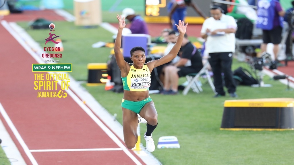 Shanieka Ricketts, of Jamaica, competes in the women's triple jump final at the World Athletics Championships on Monday, July 18, 2022 in Eugene, Oregon. (PHOTO: Marlon Reid).


