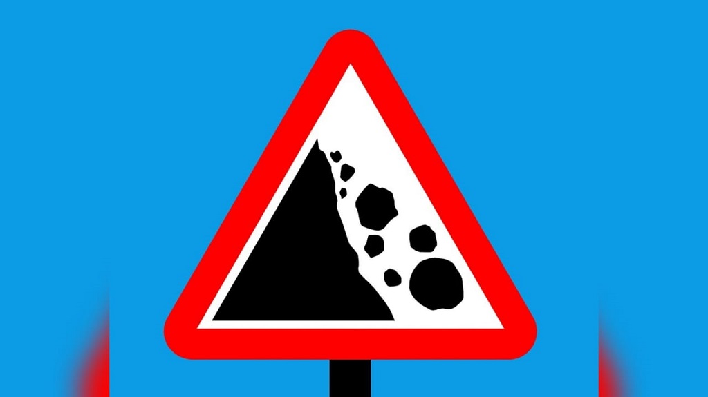 falling rock zone sign