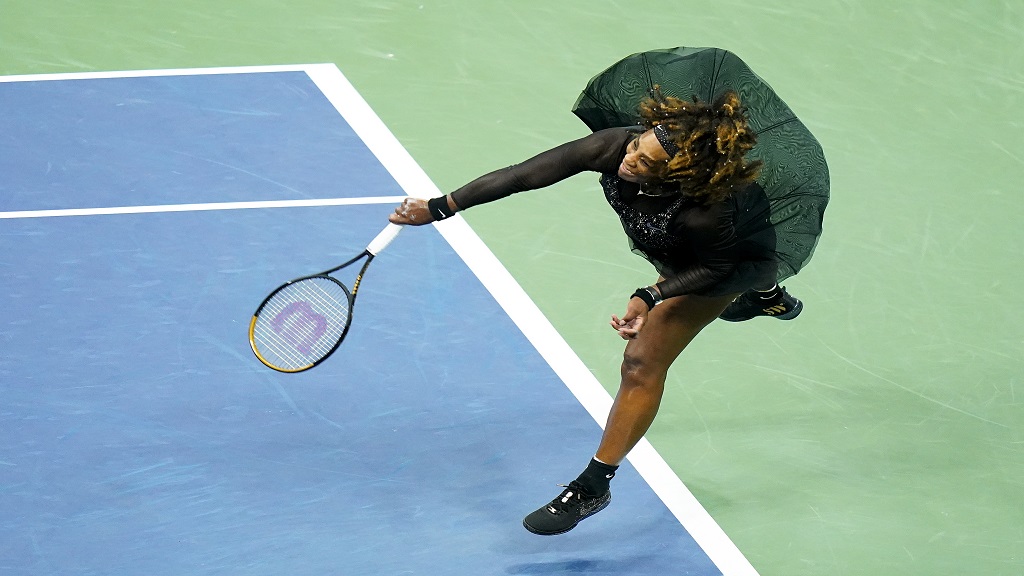 Serena Williams, of the United States, serves to Ajla Tomljanovic, of Austrailia, during the third round of the US Open tennis championships, Friday, Sept. 2, 2022, in New York. (AP Photo/Frank Franklin II).