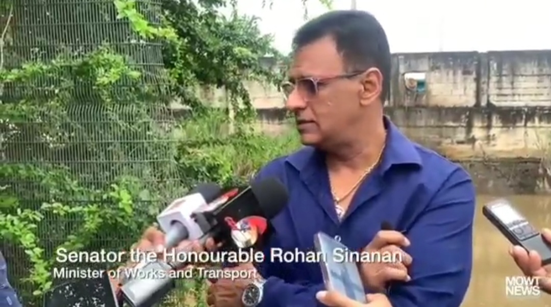 Screengrab-MOWT Rohan Sinanan addresses members of the media at the site where the flap gate was stolen in Port of Spain on Tuesday. 