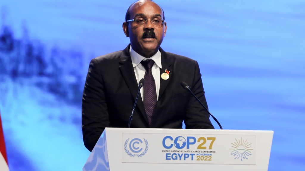 Antigua and Barbuda Prime Minister Gaston Browne addressing COP 27 in Egypt last week (CMC File Photo)
