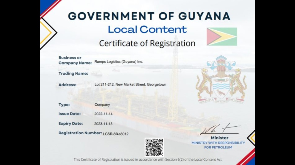 RAMPS Logistics receives local content certificate from Guyanese govt | Loop Trinidad & Tobago