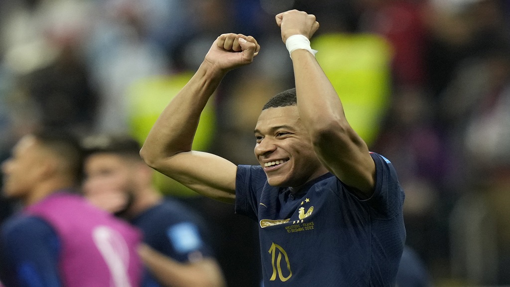 Kylian Mbappe France home jersey World Cup 2022