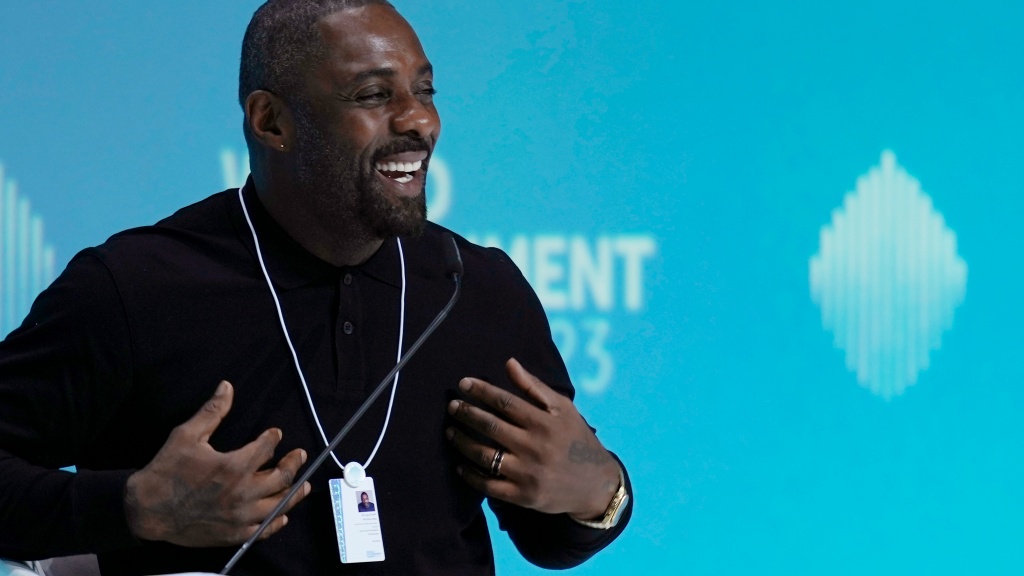 British actor Idris Elba speaks during the World Government Summit in Dubai, United Arab Emirates, Tuesday, February 14, 2023. While on stage, Elba brought up the persistent discussions about him taking over as Ian Fleming's famed British spy 007. (AP Photo/Kamran Jebreili)

