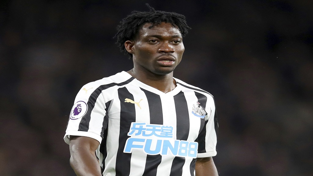 Christian Atsu plays for Newcastle United, Jan. 12, 2019. Search teams have recovered the body of Ghanaian international football player Christian Atsu in the ruins of a building that collapsed during the devastating earthquake that struck Turkey and Syria, his manager said Saturday Feb. 18, 2023. (Adam Davy/PA via AP, File).