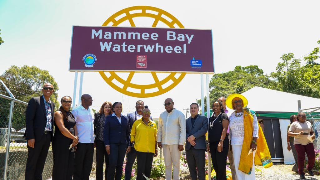 Government and other officials at the ribbon-cutting ceremony for the Mammee Bay Waterwheel Preservation and Beautification Project in St Ann.