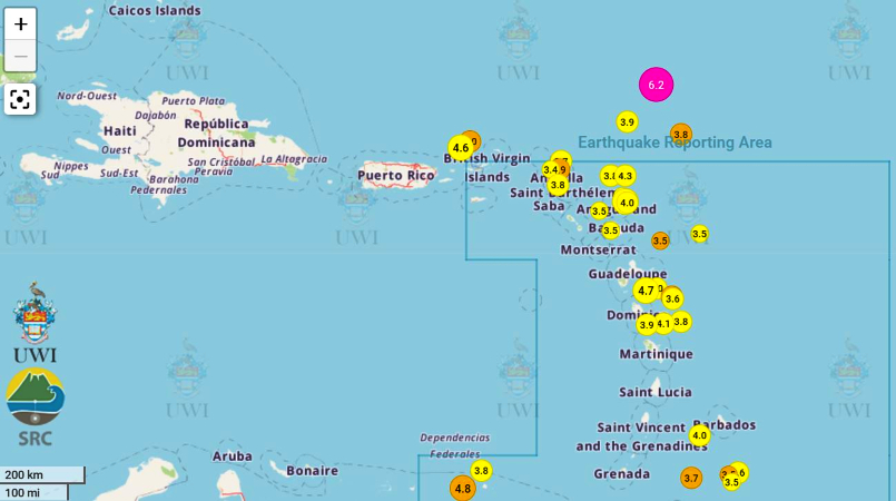 A manually recorded 6.2-magnitude earthquake off Barbuda