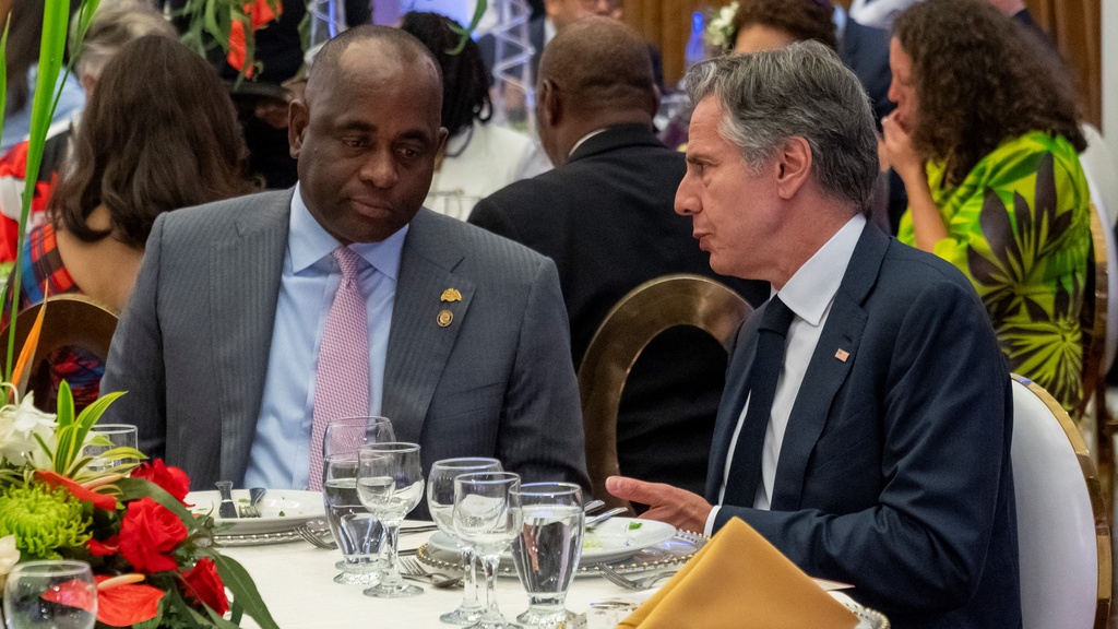 US Secretary of State Antony J Blinken with CARICOM Chair Roosevelt Skerrit