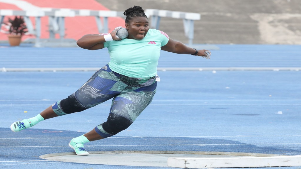 Danniel Thomas-Dodd competes in the women's shot put final on day three of the National Senior and Junior Championships at the National Stadium on Saturday, July 8, 2023. (PHOTO: Marlon Reid).