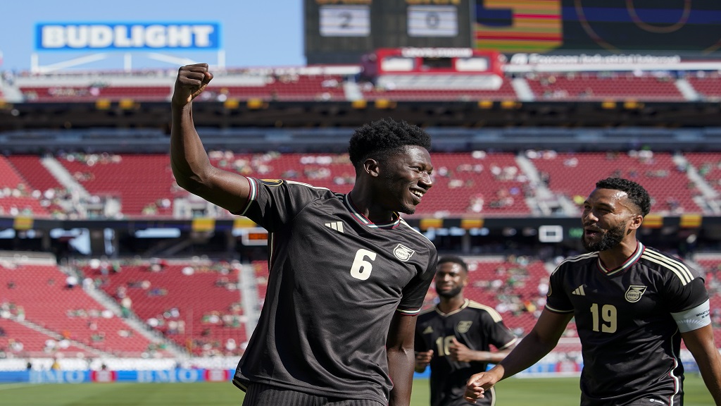 flights Jamaica protector Di'Shon Bernard (6) commemorates after scoring an objective versus St Kitts and Nevis throughout the 2nd half of a Concacaf Gold Cup football match on Sunday, July 2, 2023, in Santa Clara, Calif. (AP Photo/Godofredo A. Vásquez).


