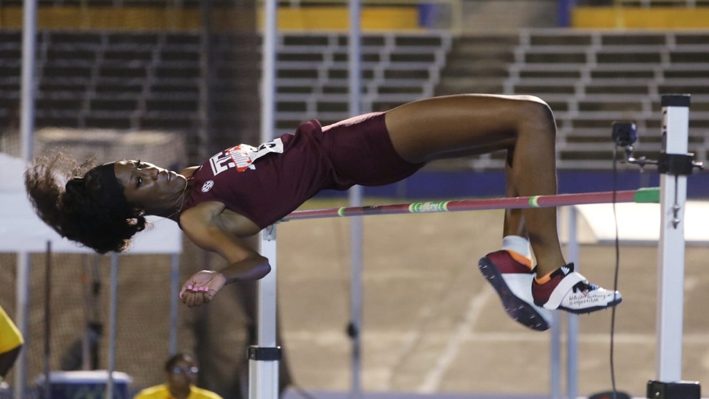 Lamara Distin of Texas A&M University competes in the women's high jump  on the opening day of the National Senior and Junior Championships at the National Stadium on Thursday, July 6, 2023. (PHOTO: Marlon Reid).

