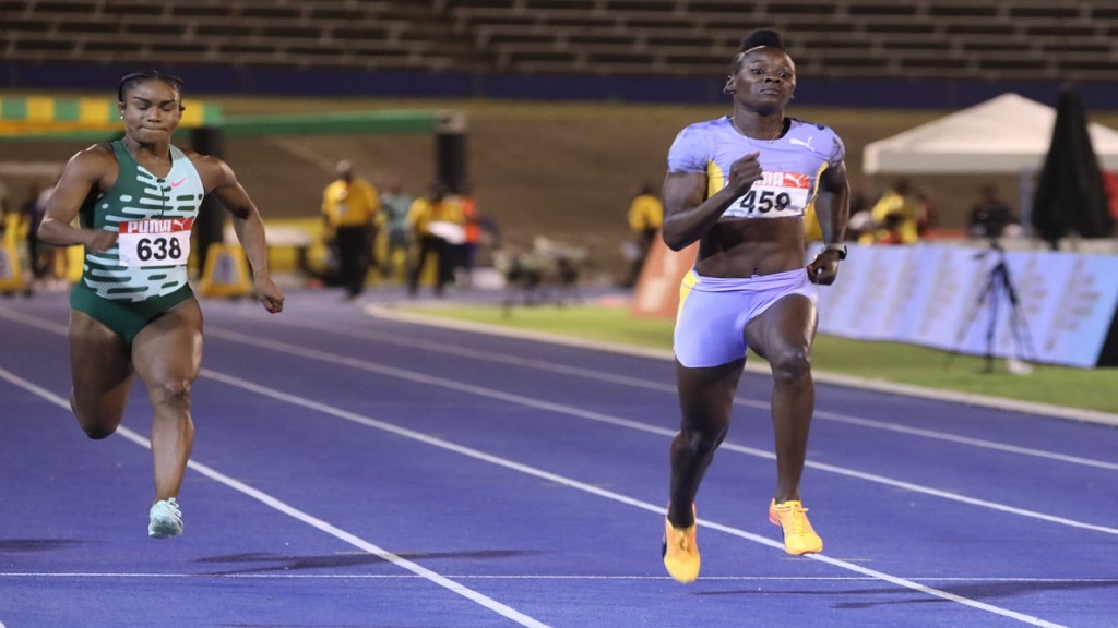 Shericka Jackson wins a preliminary round heat of the women's 100m at the National Senior and Junior Championships at the National Stadium on Thursday, July 6, 2023. (PHOTO: Marlon Reid).