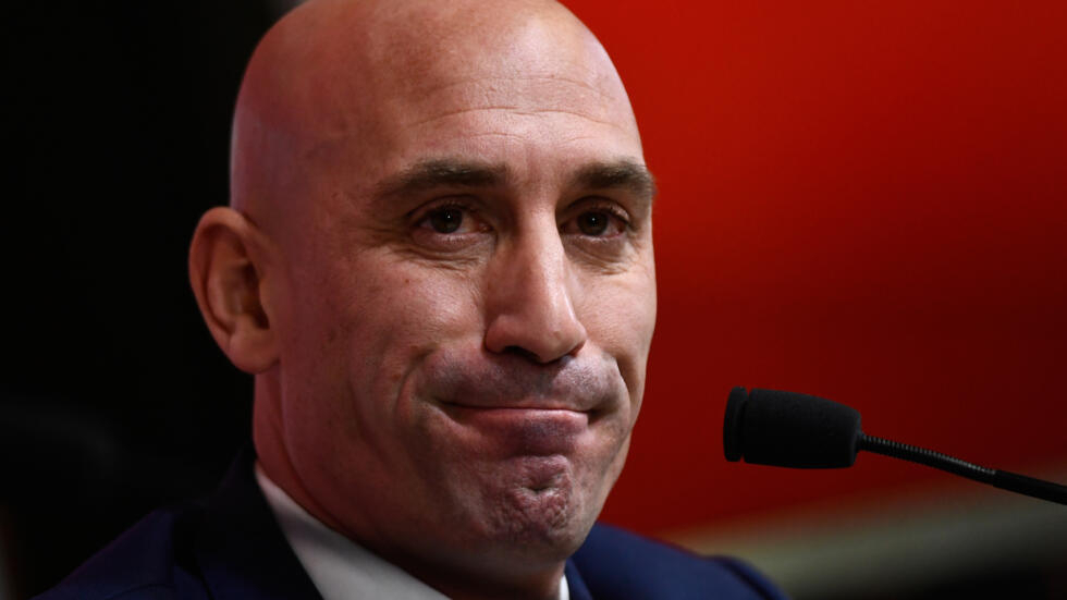 Luis Rubiales, then president of the Spanish Football Federation, during a press conference near Madrid on November 19, 2019 AFP