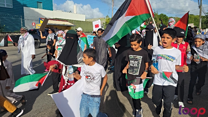 Muslim children at the pro-Palestine protest in Barbados on November 18, 2023.