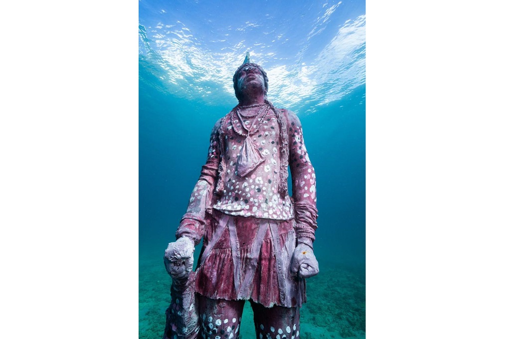 New underwater sculpture from Coral Carnival at Molinere Underwater Sculpture Park in Grenada. 