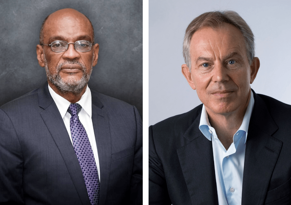 le Premier ministre haïtien, Dr Ariel Henry et ’ancien Premier ministre britannique Tony Blair. 