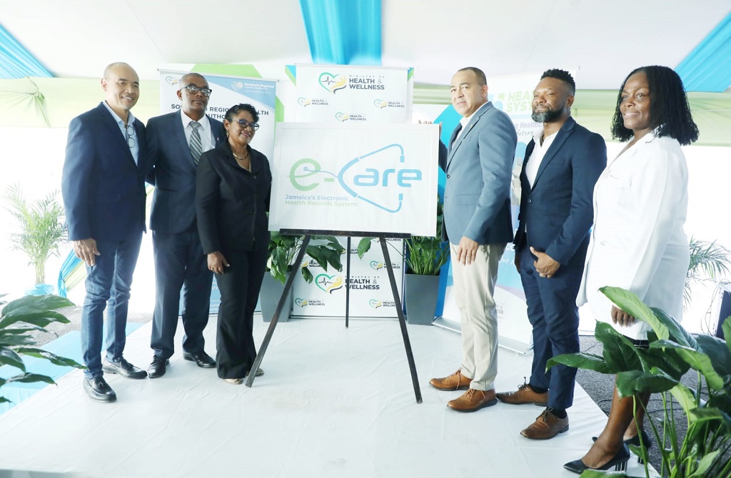 In photo are from left are Wayne Chen, chairman, Southern Regional Health Authority (SRHA); Joseph Grant, parish manager, Clarendon Health Services; Eugena Clarke-James, CEO, May Pen Hospital; Orett Clarke, programme manager, HSSP; and Dr Vitillius Holder, regional technical director, SRHA.