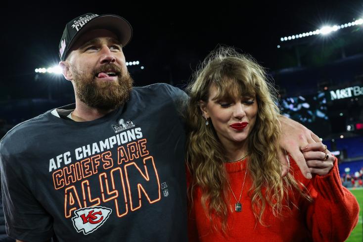 Travis Kelce and Taylor Swift on January 28, 2024 in Baltimore GETTY IMAGES NORTH AMERICA/AFP Patrick Smith  