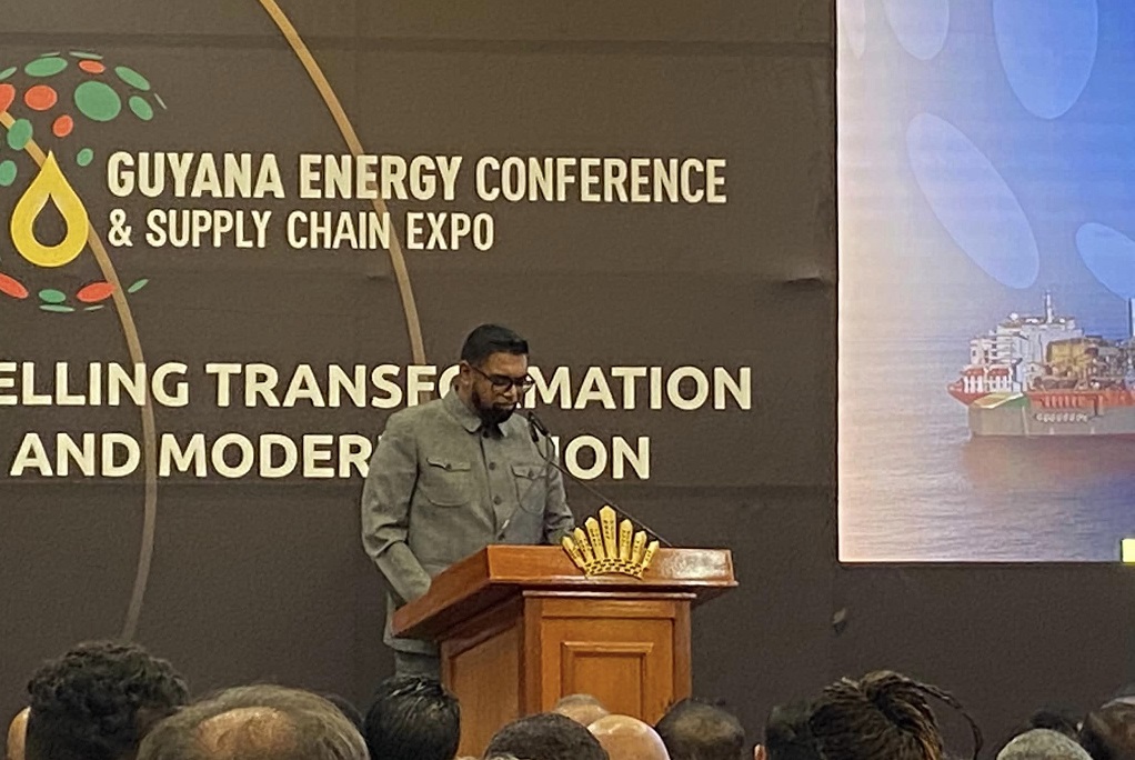 Guyana President Dr Irfaan Ali speaking at the Opening Ceremony of the 2024 Guyana Energy Conference and Supply Chain Expo. 