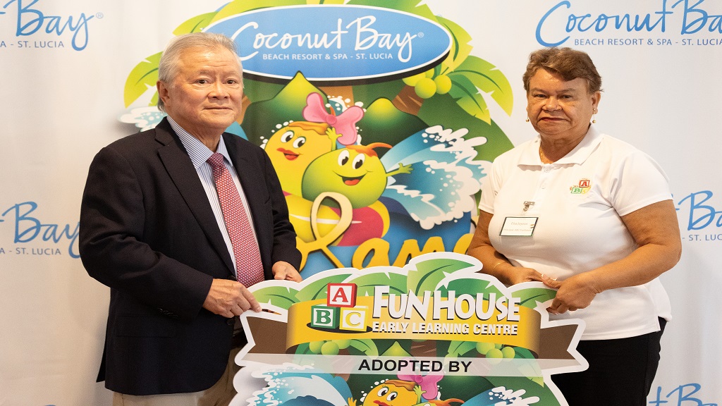 Butch Hendrickson, Chairman of Coconut Bay Beach Resort (left), and Elsa Joyeux, the administrator of ABC Fun House (right)