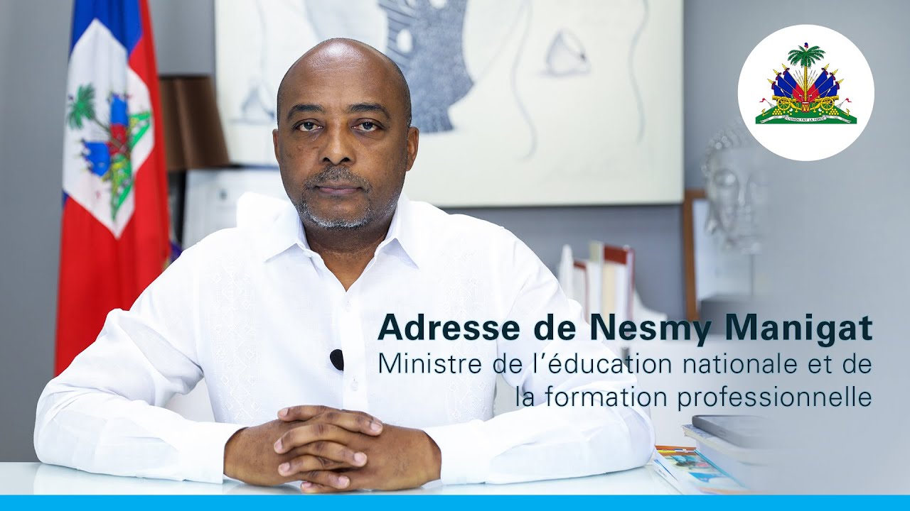 The Minister of National Education, Nesmy Manigat, in an address to the nation Visual: MENFP