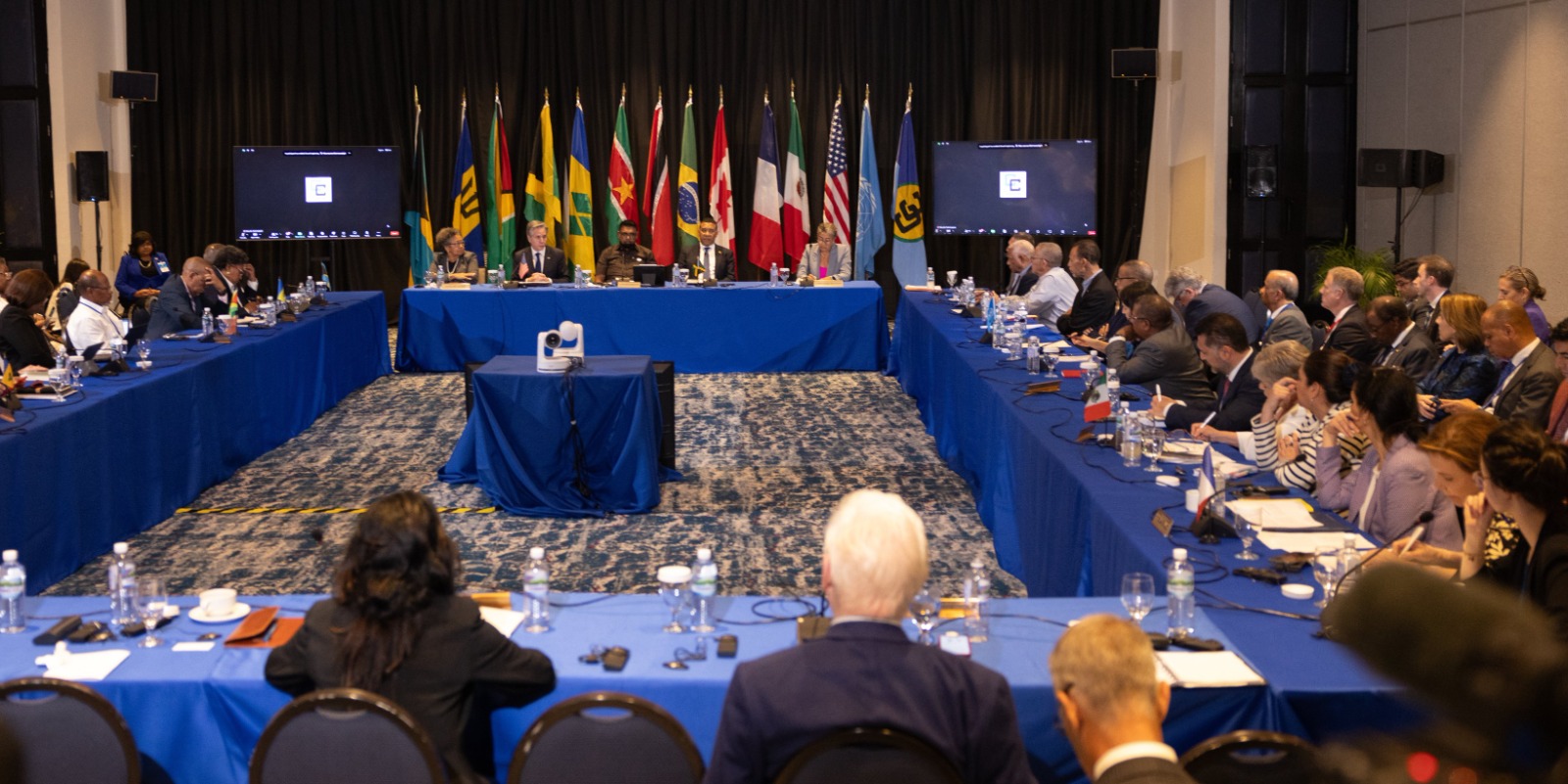 Participants in the emergency meeting on the crisis in Haiti at CARICOM.  Photo credit: US Department of State