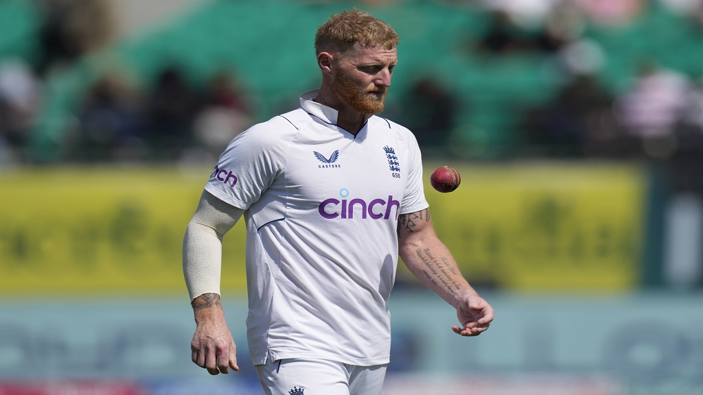 England's captain Ben Stokes prepares to bowl on the second day of the fifth and final test match against India in Dharamshala, India, Friday, March 8, 2024. Stokes ruled himself out of England's defense of the Twenty20 World Cup title in June. (AP Photo/Ashwini Bhatia, File).