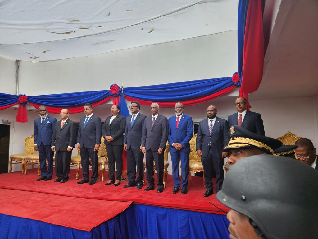Members of the Presidential Transitional Council during their installation at the National Palace.  Photo: Gazette Haiti 