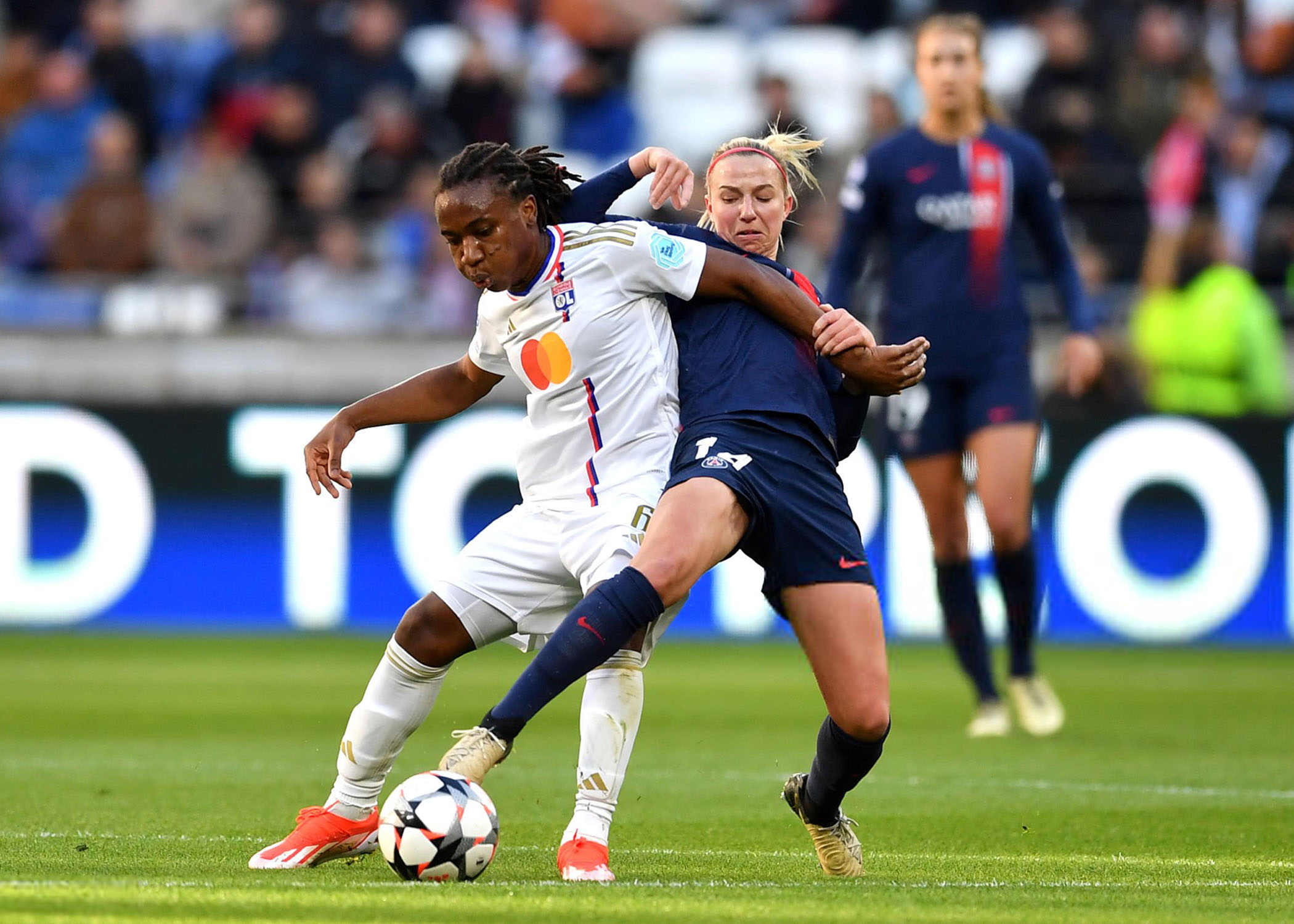Melchie Dumornay against PSG in the Champions League semi-final first leg on April 20, 2024. Photo: Getty images