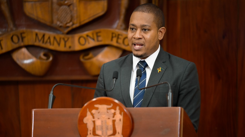 Minister of Agriculture, Fisheries and Mining Floyd Green speaking during a post-Cabinet press briefing on April 24 at Jamaica House. (Photo: JIS)