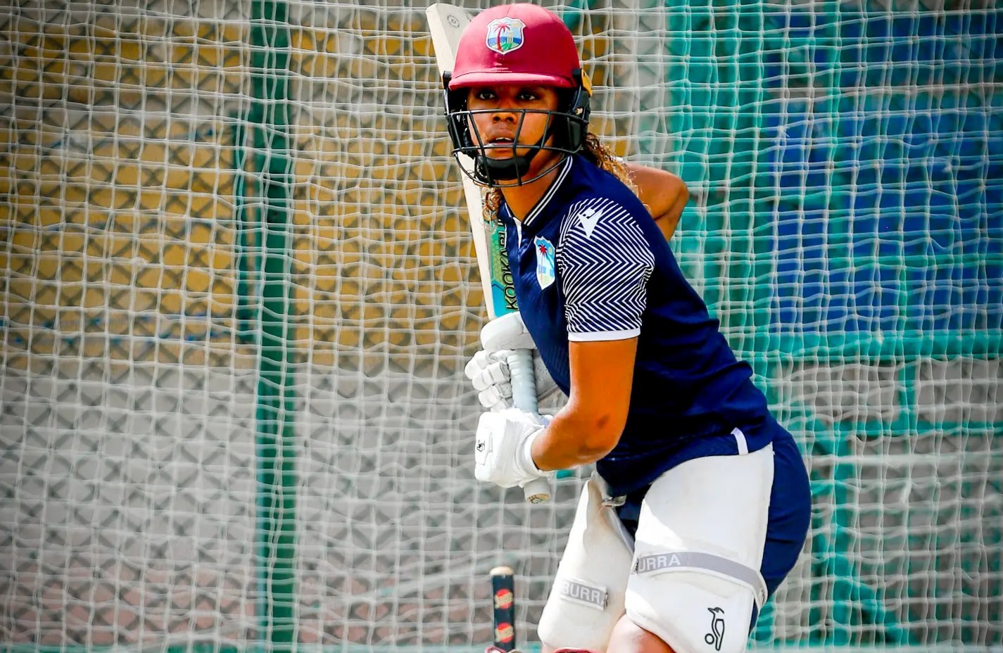 West Indies captain Hayley Matthews bats in the nets in Karachi during a training session. (Photo credit - CWI Media)