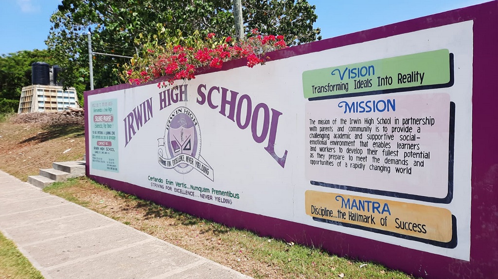 The front of Irwin High School in St James.